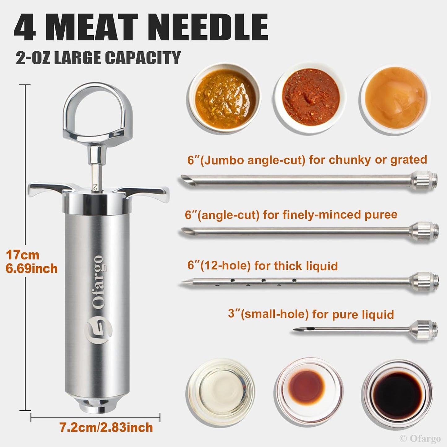 Stainless Steel Meat Injector Syringe Kit with 4 Marinade Needles for BBQ Grill Smoker, Father Day Gifts for Dad Husband Men Him, 2-Oz Large Capacity, Both Paper User Manual and E-Book Recipe