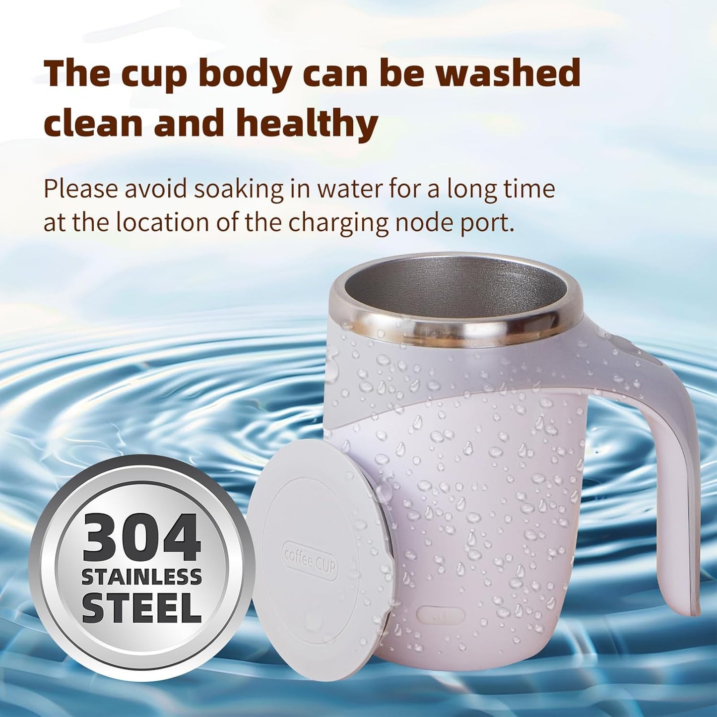 Rechargeable Automatic Stirring Coffee Mug, Stainless Steel White