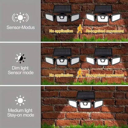 Solar Triple-Head Motion Sensor Wall Light, 3000LM 74 Leds, 270° Wide Angle, 2400Mah Battery, Motion Sensor Outdoor Light