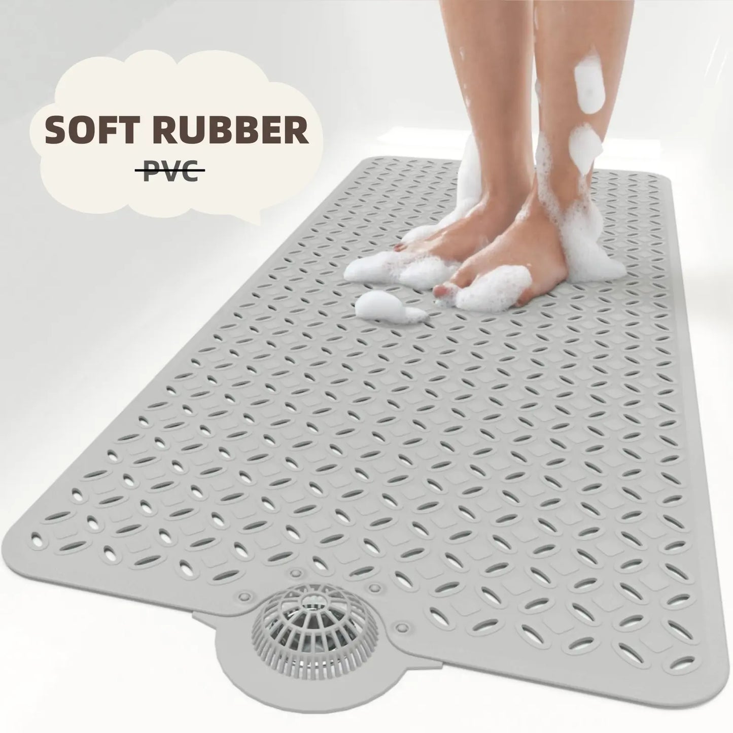 OTHWAY Soft Anti-Slip Pad Bath Mat, 39In X 17In Tub Grip Mat with Hair Catcher, Big Drain Holes, Machine Washable for Shower Use, Anti-Slip Pad Bath Mats