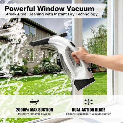 Window Vacuum Squeegee Cordless, 2000Pa Electric Window Cleaner Tool