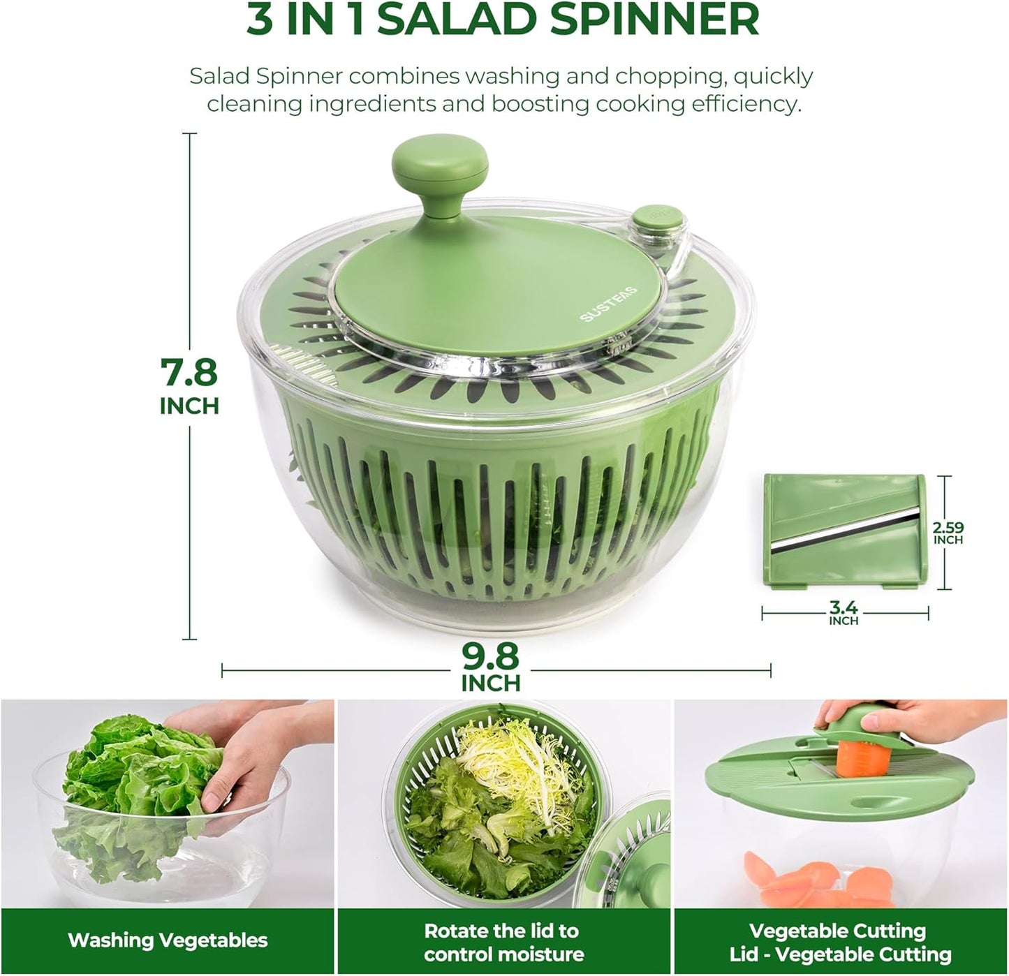 Salad Spinner Large, Lettuce Spinner with 5 Blade Slicer, 4.25Qt