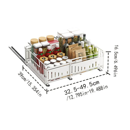 Retractable Drawer Organizer Basket-Under-Cabinet/Pull-Out Shelf with Space-Saving Foldable Design, Stainless Steel Construction
