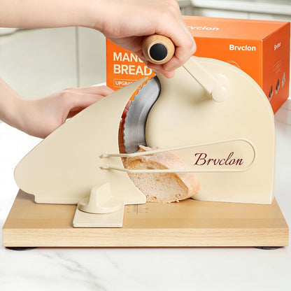 Manual Bread Slicer Adjustable Thickness, Hand Crank Bread Slicer for Homemade Sourdough Bread with Scale Line & Suction Cup & Metal Guide,Quality Solid Wood Base