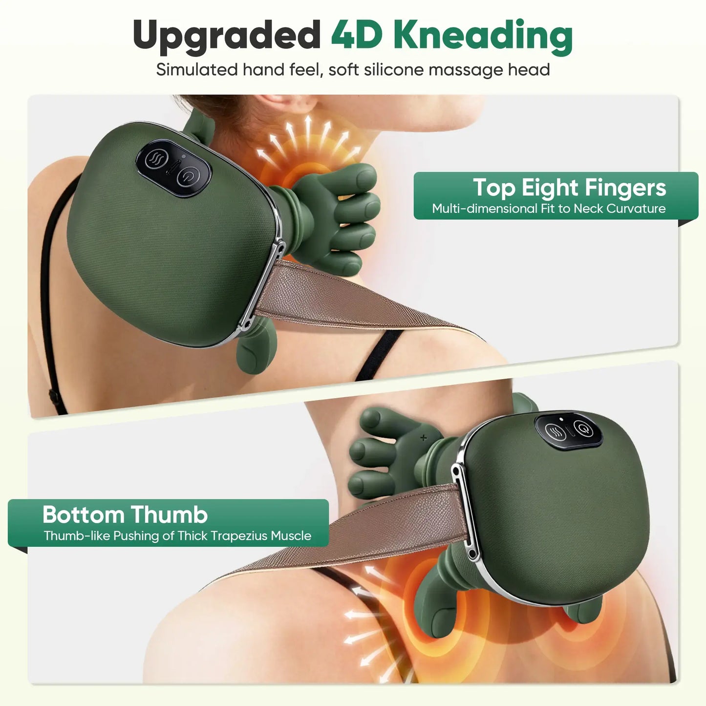 Upgraded Brushless Motor Neck Massager Electric Cervical Massager Bionic Handheating Wireless Portable 3D Kneading Massage for Pain Relief Deep Tissue，Leg Neck & Back Massager & Lightweight Gift