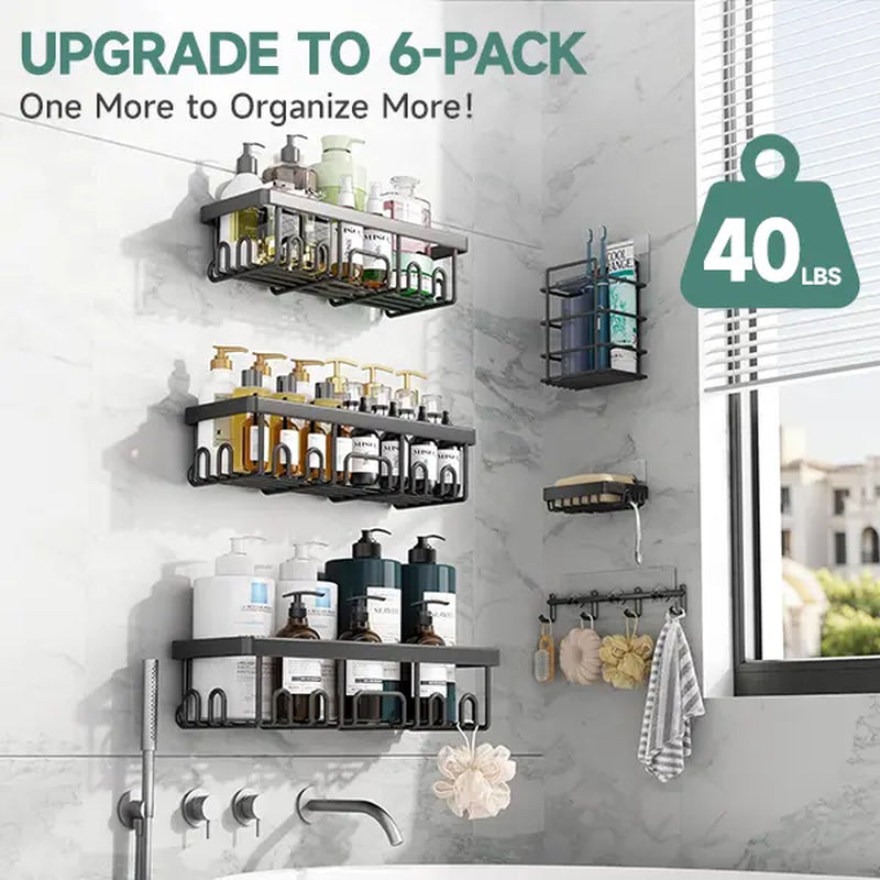 【Veken】 3/6-Pack Life-Changing Rustproof Shower Caddy, Effortless No-Drill Wall Shelves with Soap Holder, End Bathroom Clutter for Good, Multi-Use Kitchen & Home Storage