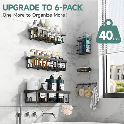 【Veken】 3/6-Pack Life-Changing Rustproof Shower Caddy, Effortless No-Drill Wall Shelves with Soap Holder, End Bathroom Clutter for Good, Multi-Use Kitchen & Home Storage