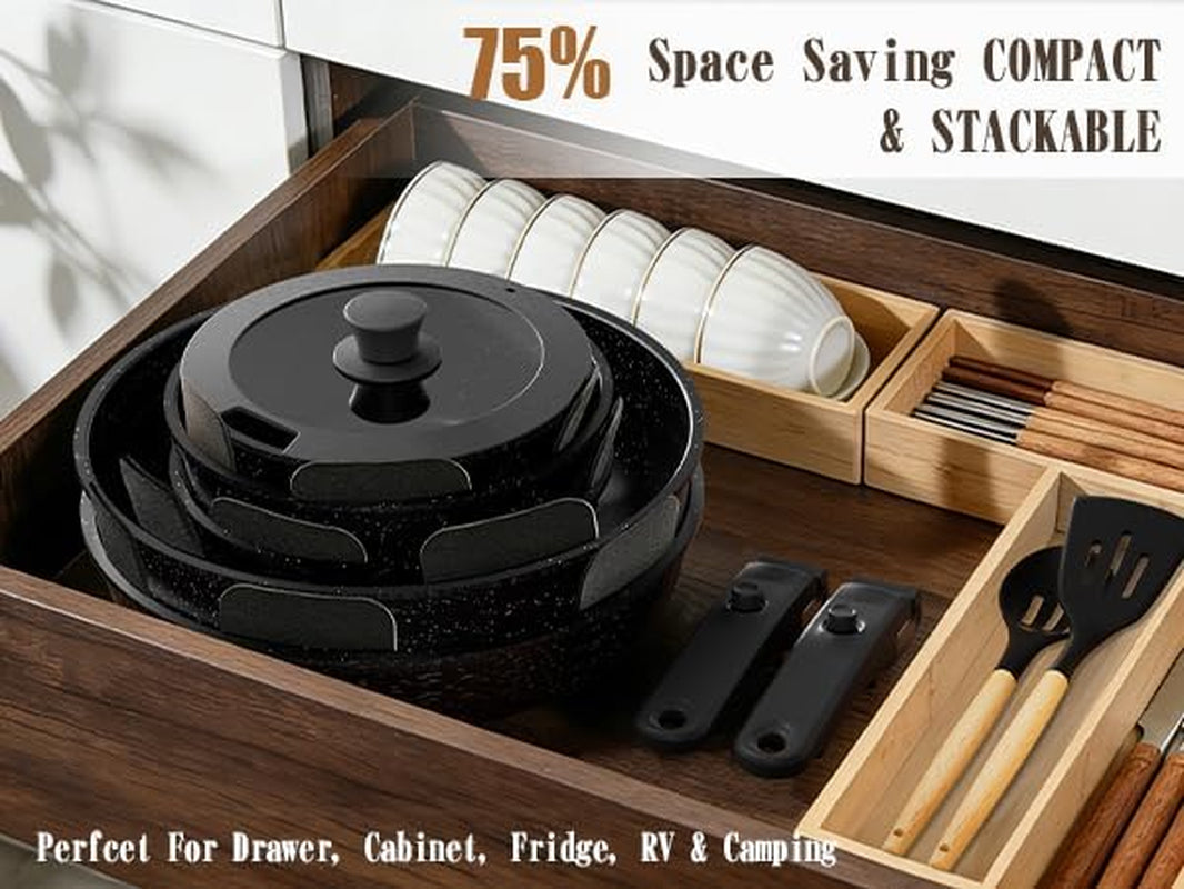21Pcs Pots and Pans Set Non Stick, Nonstick Ceramic Cookware Sets Detachable Handle, Non Toxic Healthy Induction Cookware, Kitchen Cooking Set, with Frying Pans Set, Dishwasher/Oven Safe