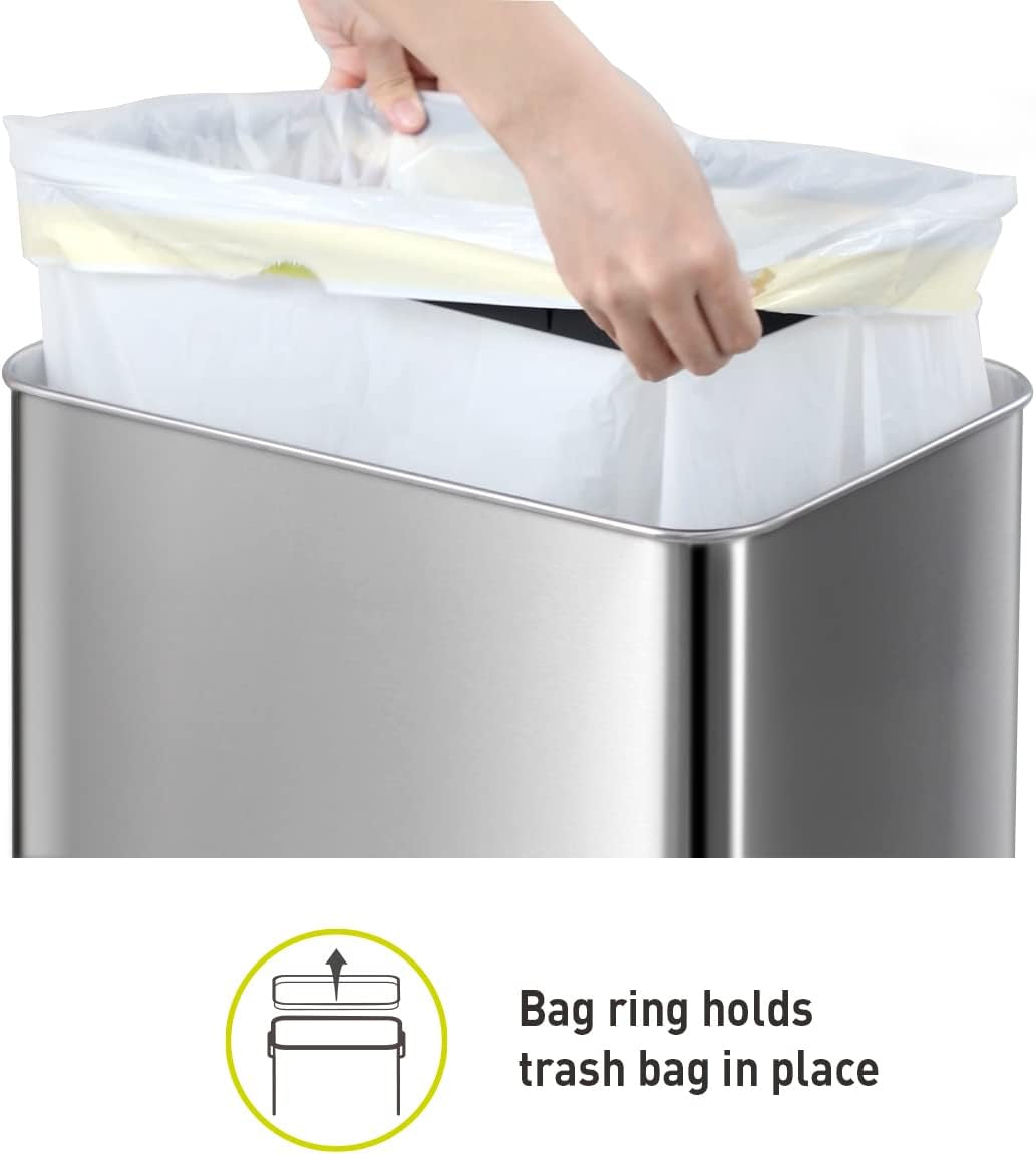 EKO Mirage-T 50 Liter / 13.2 Gallon Touchless Rectangular Motion Sensor Trash Can or Recycling Bin, Brushed Stainless Steel Finish