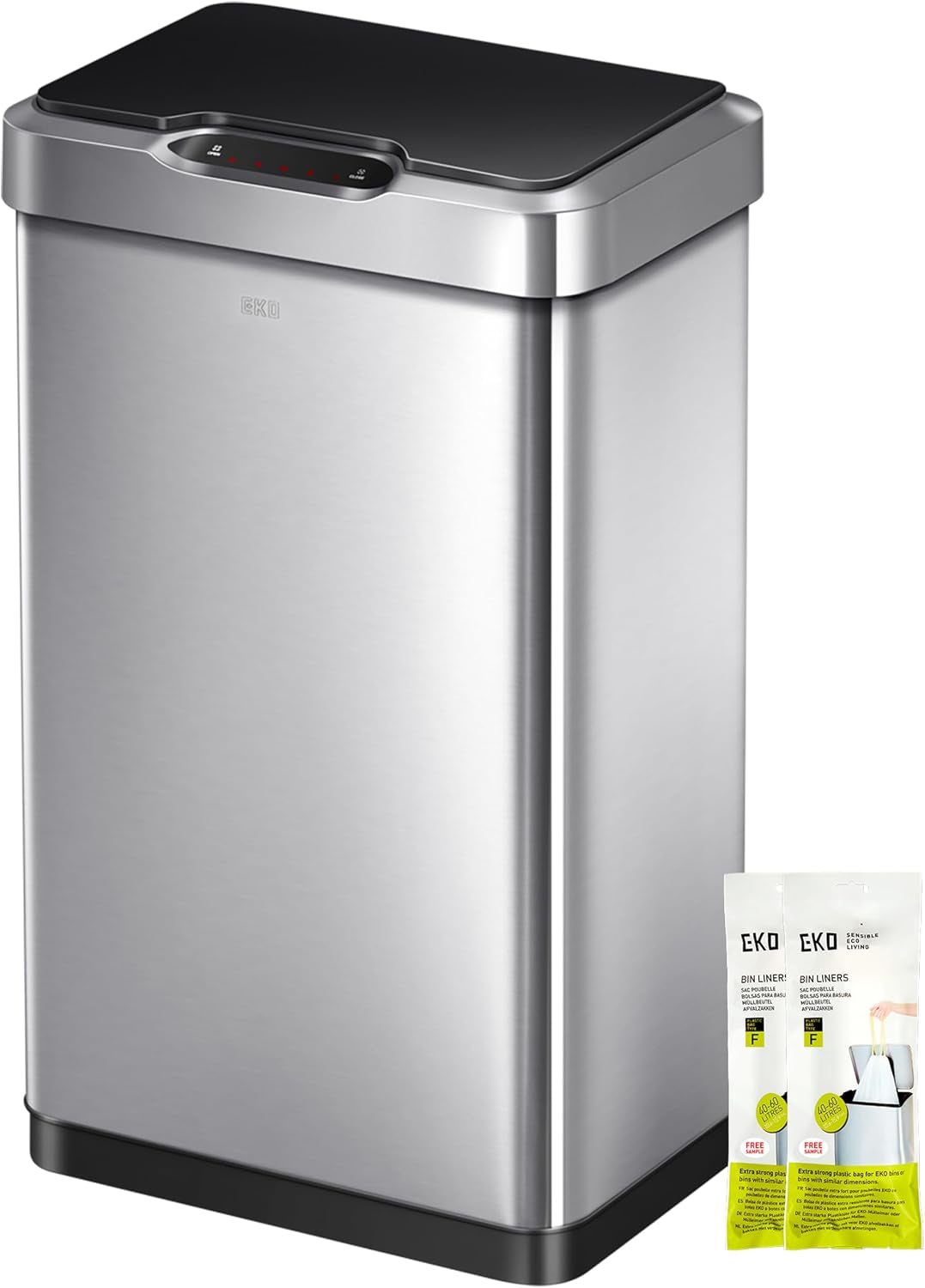 EKO Mirage-T 50 Liter / 13.2 Gallon Touchless Rectangular Motion Sensor Trash Can or Recycling Bin, Brushed Stainless Steel Finish