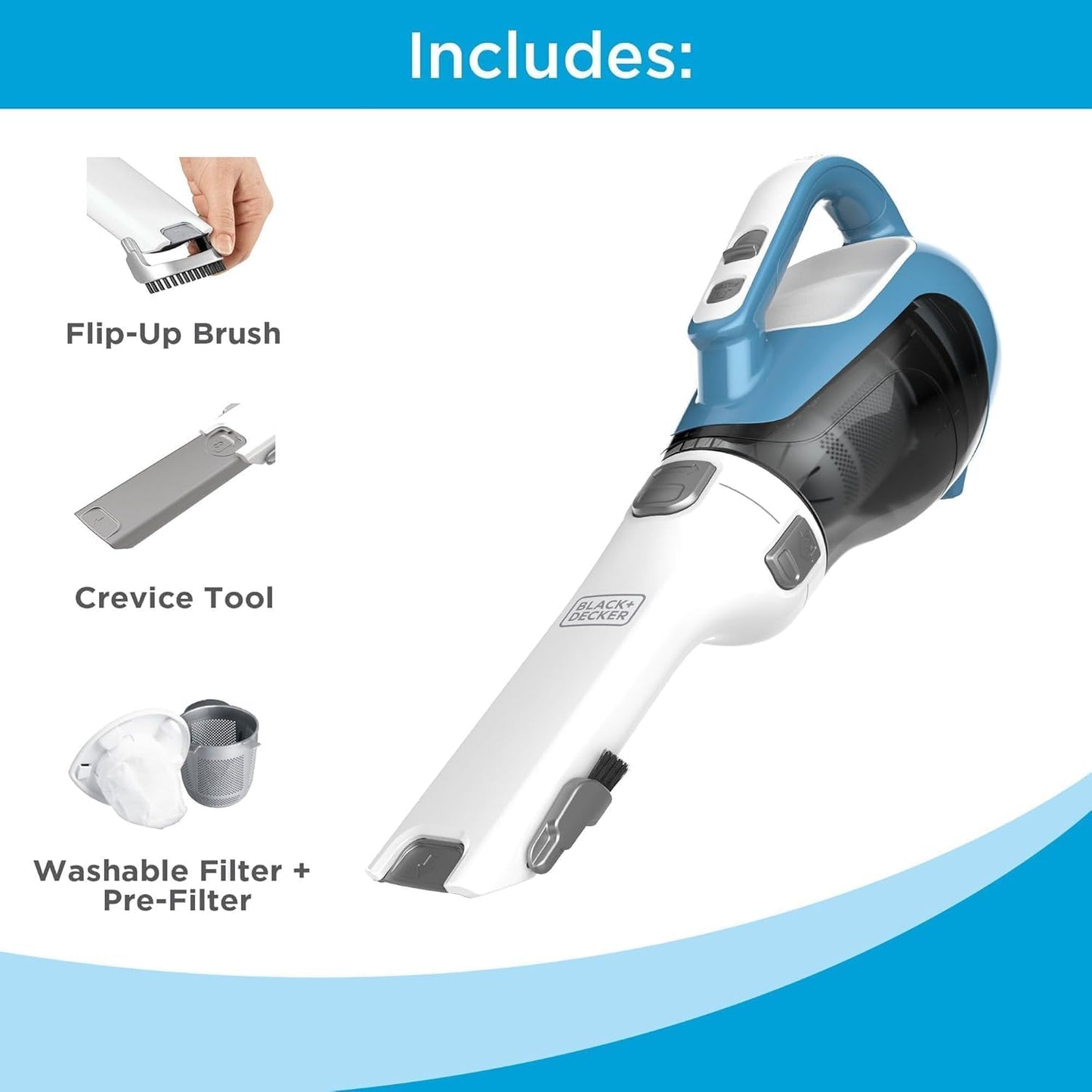 Black+Decker, Dustbuster Advancedclean Handheld Vacuum Cordless, Compact Home and Car Vacuum with Crevice Tool, Rotating Nozzle and Charging Station