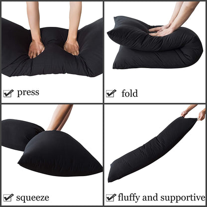 Body Pillow with Pillowcase - Soft Long Bed Pillow for Adults - Breathable Full Body Pillow Insert for Sleeping, 20X54Inches, Black