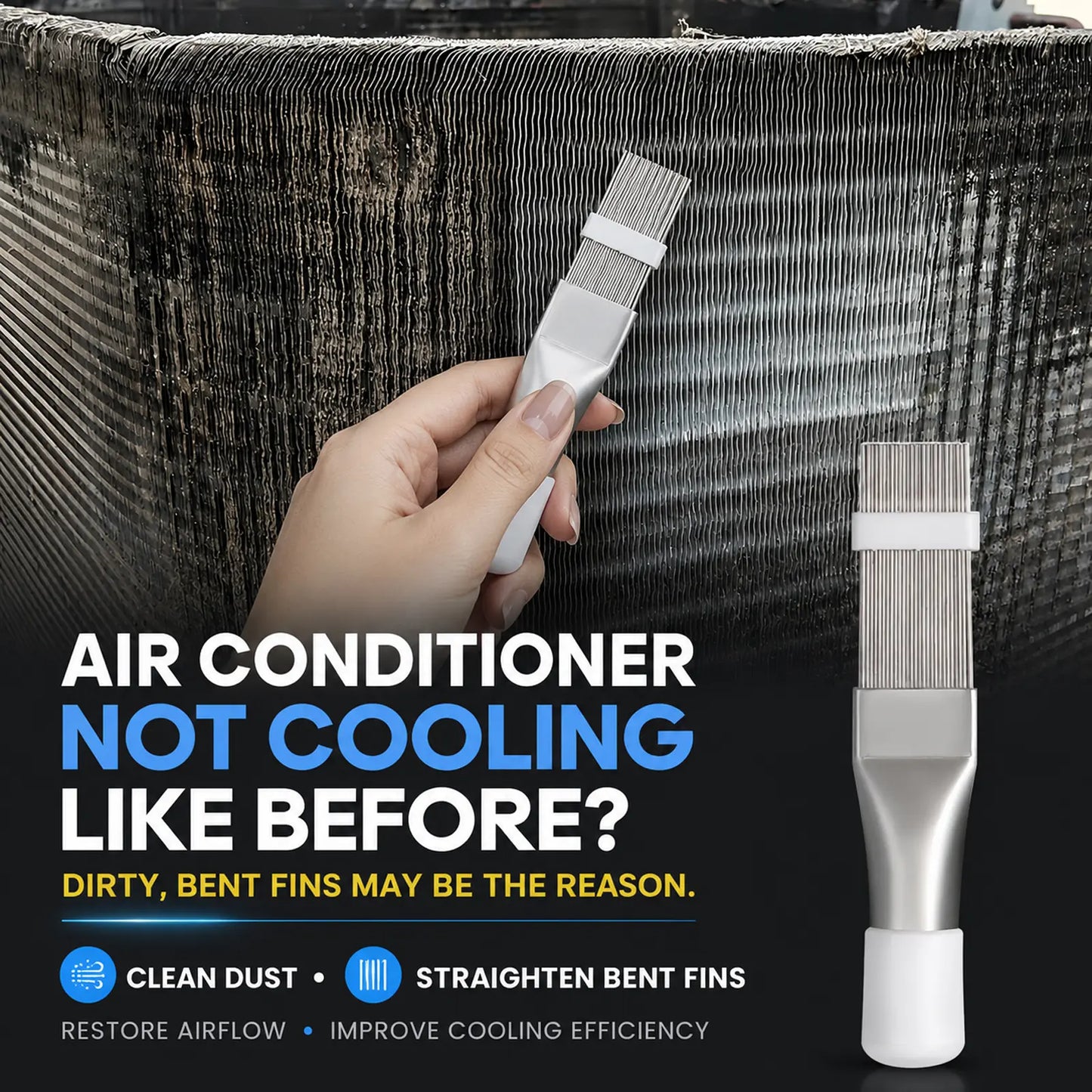 AC Fin Comb and Condenser Fin Straightener Cleaner, Durable Stainless Steel Evaporator Radiator Repair Tool, Adjustable Air Conditioner Fin Cleaning Brush for Home and Car AC Units