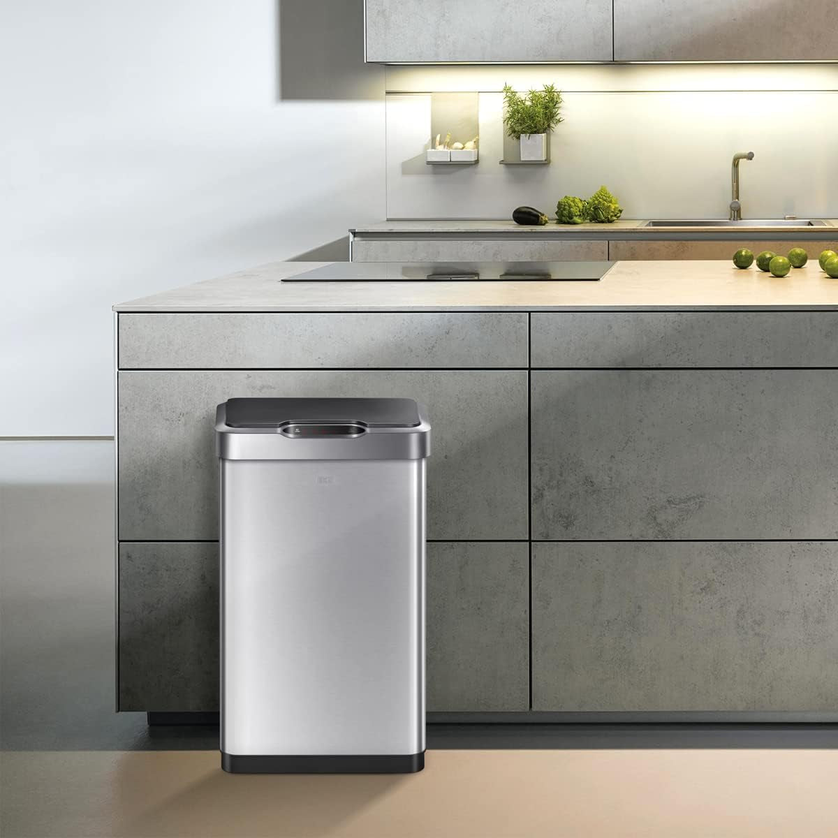 EKO Mirage-T 50 Liter / 13.2 Gallon Touchless Rectangular Motion Sensor Trash Can or Recycling Bin, Brushed Stainless Steel Finish