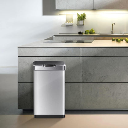EKO Mirage-T 50 Liter / 13.2 Gallon Touchless Rectangular Motion Sensor Trash Can or Recycling Bin, Brushed Stainless Steel Finish