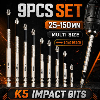 6/9PCS Magnetic Driver Bit Set, S2 Steel Phillips Screwdriver Bits 25Mm-150Mm, 1/4 Inch Hex Shank Anti-Slip Power Bits for Drill and Electric Screwdriver Strong Titanium Alloy Impact Non-Slip