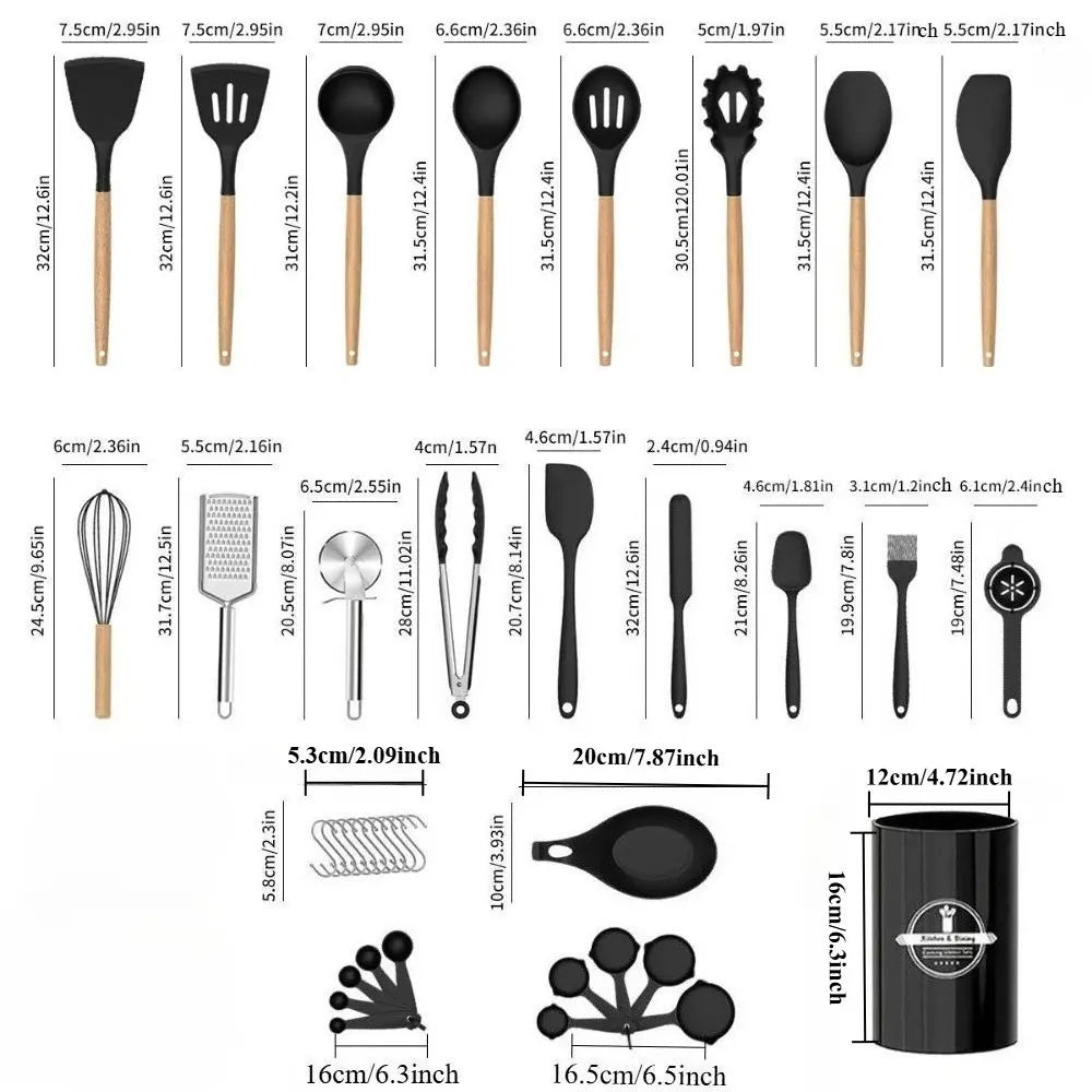 45-Piece Silicone Kitchen Utensil Set with Heat-Resistant Wooden Handles, Non-Stick Coating, Multi-Functional Spoons & Spatulas, Easy-To-Clean Cooking Tools