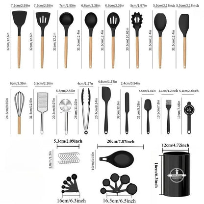 45-Piece Silicone Kitchen Utensil Set with Heat-Resistant Wooden Handles, Non-Stick Coating, Multi-Functional Spoons & Spatulas, Easy-To-Clean Cooking Tools
