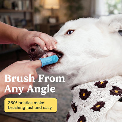 Dog Toothbrush, 360° Finger Toothbrush for Dogs & Cats, Blue 2-Pack