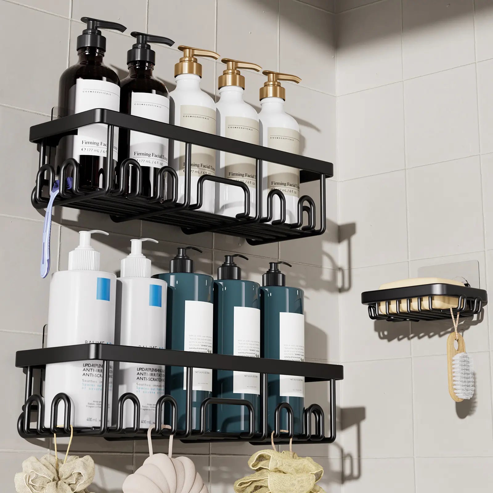 【Veken】 3/6-Pack Life-Changing Rustproof Shower Caddy, Effortless No-Drill Wall Shelves with Soap Holder, End Bathroom Clutter for Good, Multi-Use Kitchen & Home Storage