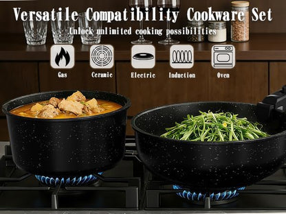 21Pcs Pots and Pans Set Non Stick, Nonstick Ceramic Cookware Sets Detachable Handle, Non Toxic Healthy Induction Cookware, Kitchen Cooking Set, with Frying Pans Set, Dishwasher/Oven Safe