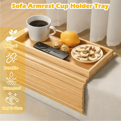 Foldable Bamboo Couch Arm Tray, Portable Armrest Caddy Tray for Sofa