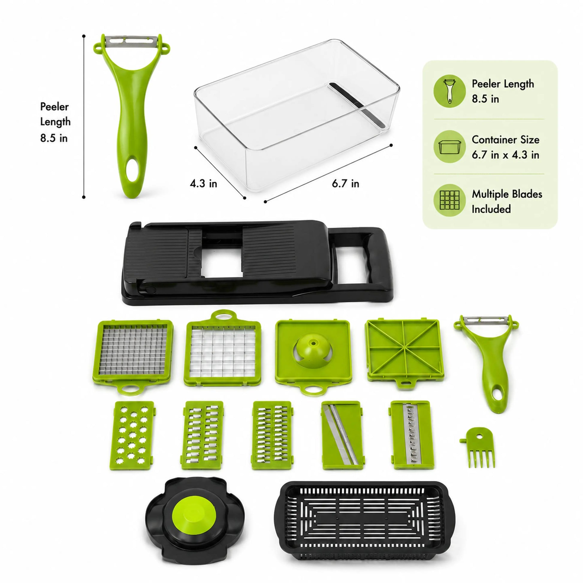 15-In-1 Transparent Mandoline Slicer & Vegetable Chopper Set, Multi-Functional Dicer Shredder with Storage Container, Safe Ergonomic Kitchen Utensils, Easy-To-Clean Meal Prep Gadget for Onions, Carrots, Potatoes & Vegetables