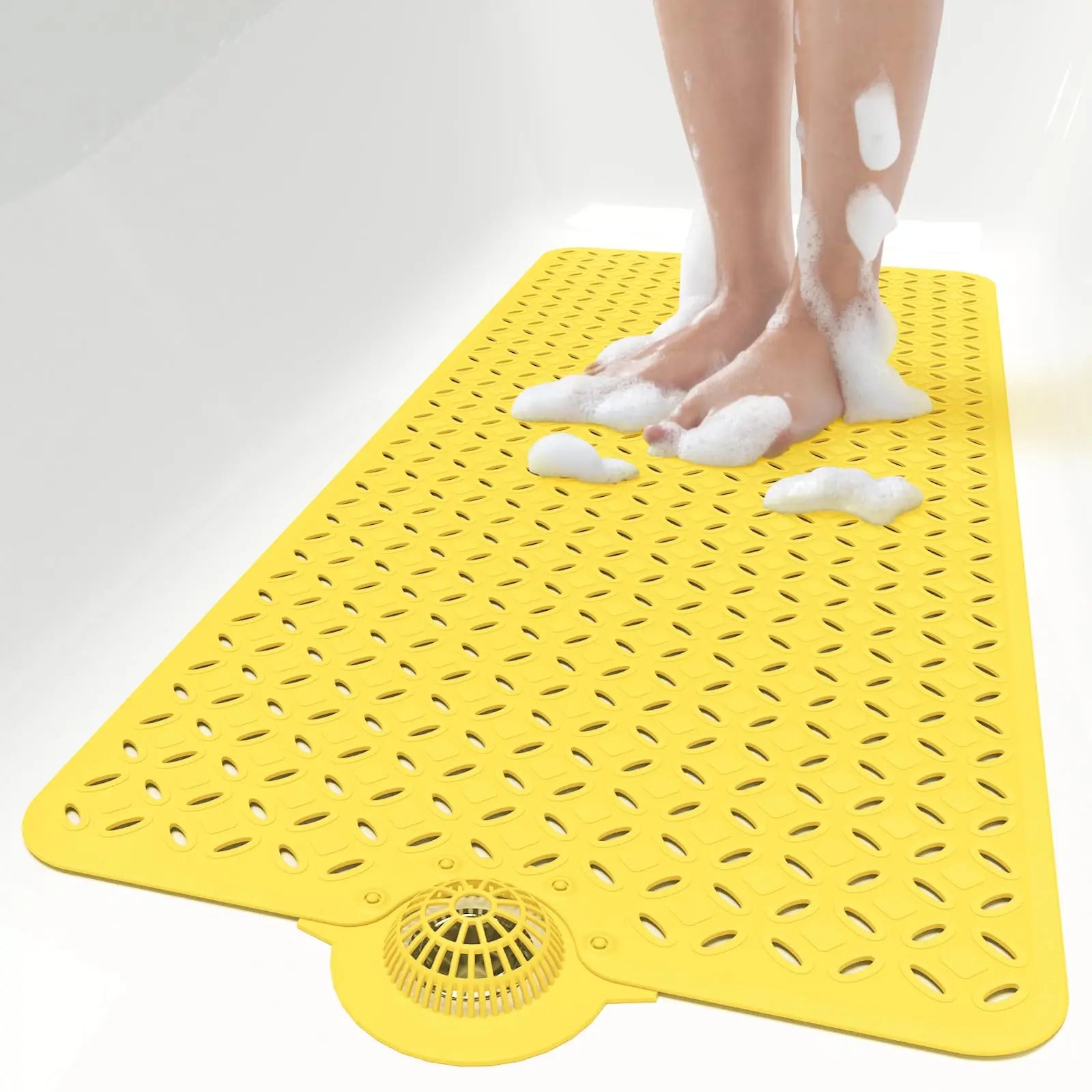 OTHWAY Soft Anti-Slip Pad Bath Mat, 39In X 17In Tub Grip Mat with Hair Catcher, Big Drain Holes, Machine Washable for Shower Use, Anti-Slip Pad Bath Mats