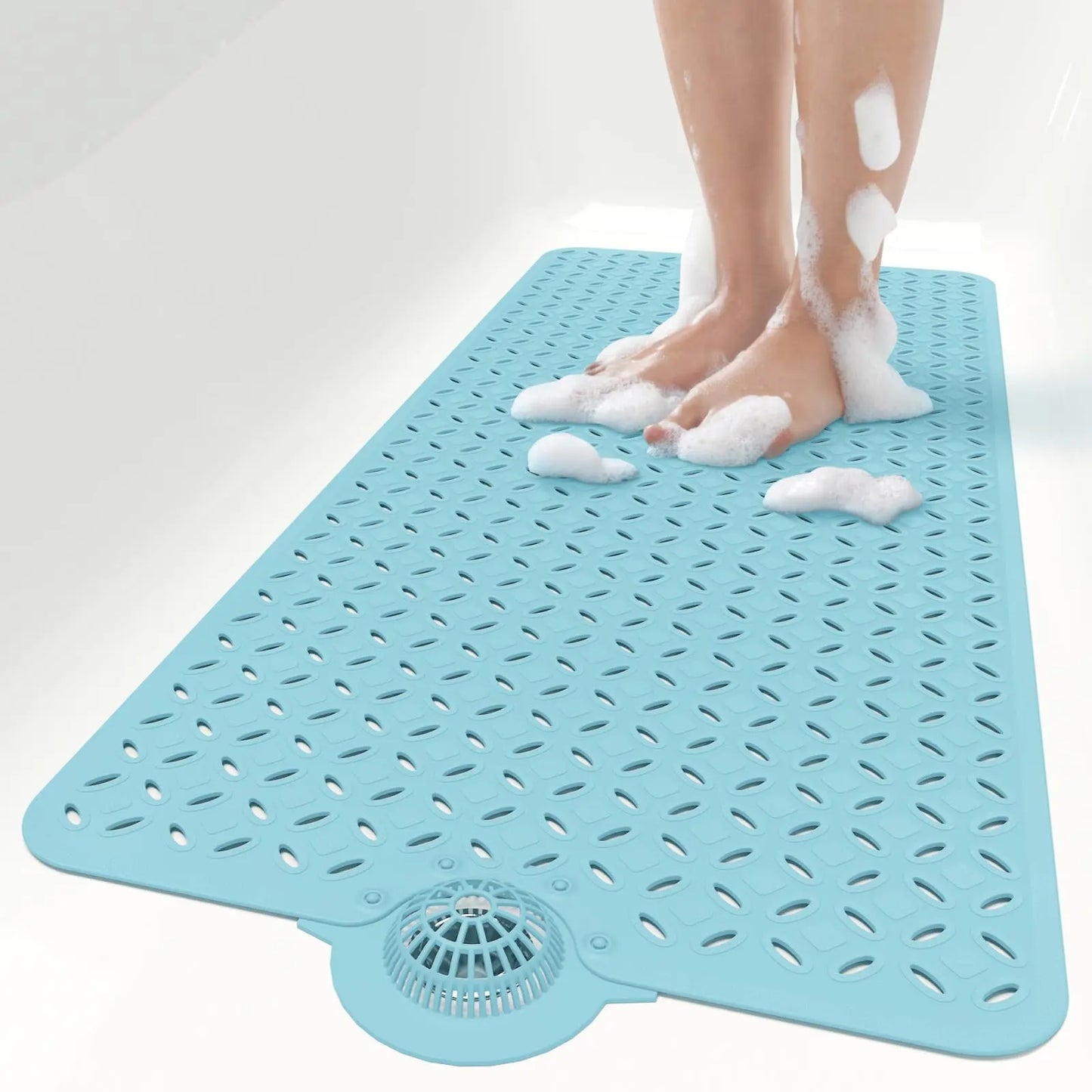 OTHWAY Soft Anti-Slip Pad Bath Mat, 39In X 17In Tub Grip Mat with Hair Catcher, Big Drain Holes, Machine Washable for Shower Use, Anti-Slip Pad Bath Mats