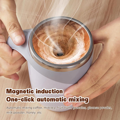 Rechargeable Automatic Stirring Coffee Mug, Stainless Steel White