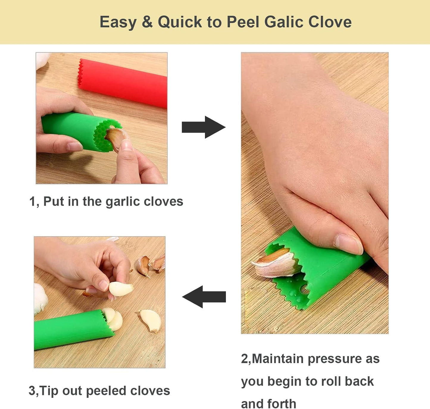 2 Set Silicone Garlic Peeler Easy Roller Tube Useful Garlic Odorfree Kitchen Tool (Black,Clear)