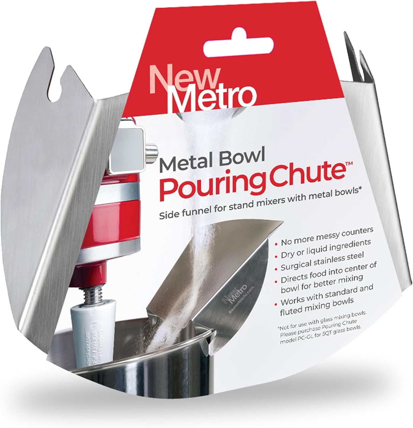PC-10 Pouring Chute Compatible with Kitchenaid Stand Mixer with Stainless Steel Bowl, Silver
