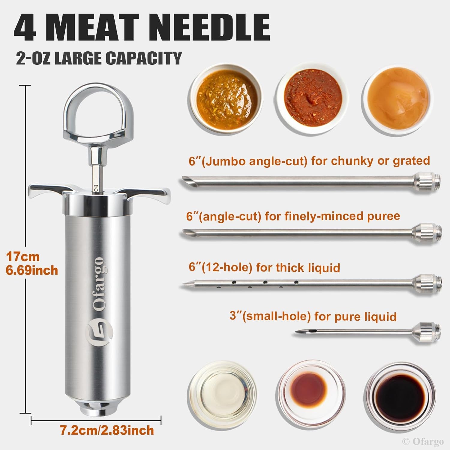 Stainless Steel Meat Injector Syringe Kit with 4 Marinade Needles for BBQ Grill Smoker, Father Day Gifts for Dad Husband Men Him, 2-Oz Large Capacity, Both Paper User Manual and E-Book Recipe