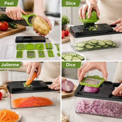 15-In-1 Transparent Mandoline Slicer & Vegetable Chopper Set, Multi-Functional Dicer Shredder with Storage Container, Safe Ergonomic Kitchen Utensils, Easy-To-Clean Meal Prep Gadget for Onions, Carrots, Potatoes & Vegetables