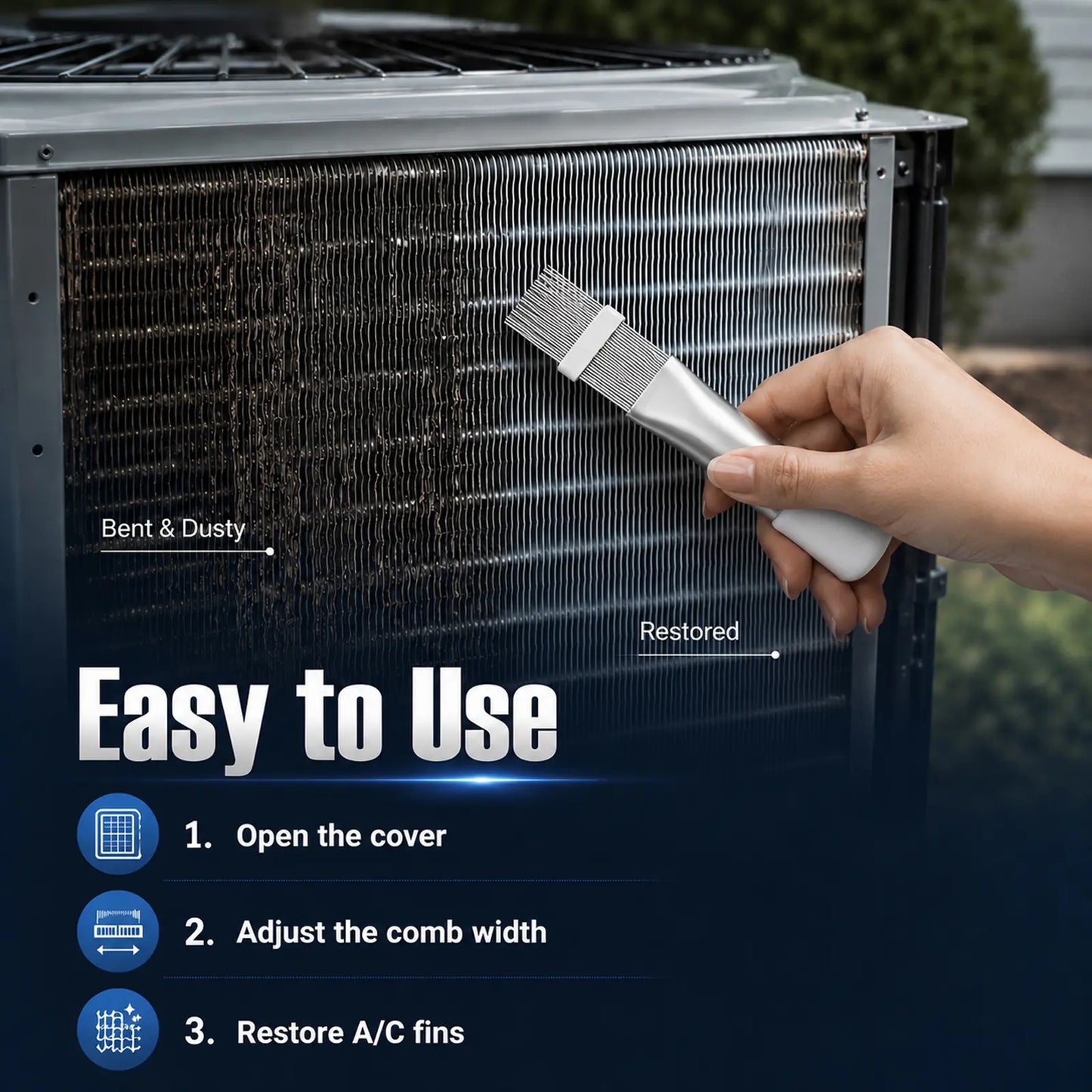AC Fin Comb and Condenser Fin Straightener Cleaner, Durable Stainless Steel Evaporator Radiator Repair Tool, Adjustable Air Conditioner Fin Cleaning Brush for Home and Car AC Units