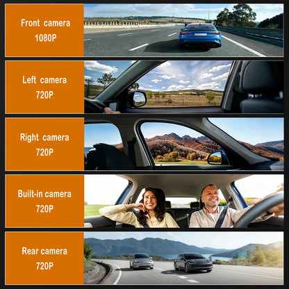 BCUOZ 5-Channel Full HD 1080P Car Dash Cam with 64GB Memory Card,Requires Charging to Use,1080P Front + Rear+ Inside/Left/Right Cameras, Loop Recording,Super Night Vision,Car Video Surveillance,24H Parking Mode,Car DVR HD Screen#Summervibes. Outdoorfun