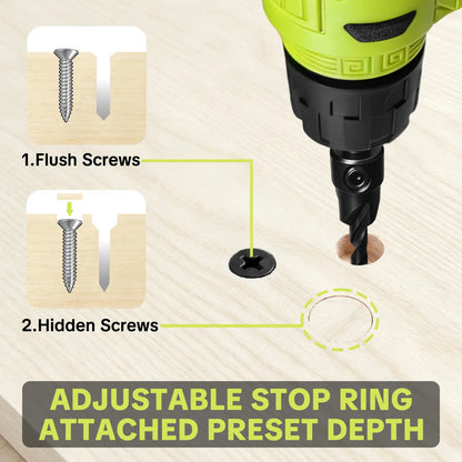 SEESE 15 PCS Adjustable Countersink Drill Bit Set, 1/4 Inch Quick-Change Hex Shank, HSS Wood Countersink Drill Bits with 2PCS Wood Plug Cutters Plug Cutter,Magnetic Extension Bit Holder & Storage Case for Woodworking