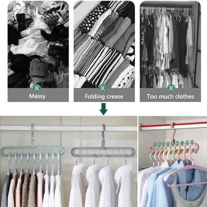 3Pcs 9-Hole Clothes Hanger Organizer Space Saving Hanger Multi-Function Folding Magic Hangers Drying Racks Scarf Clothes Storage