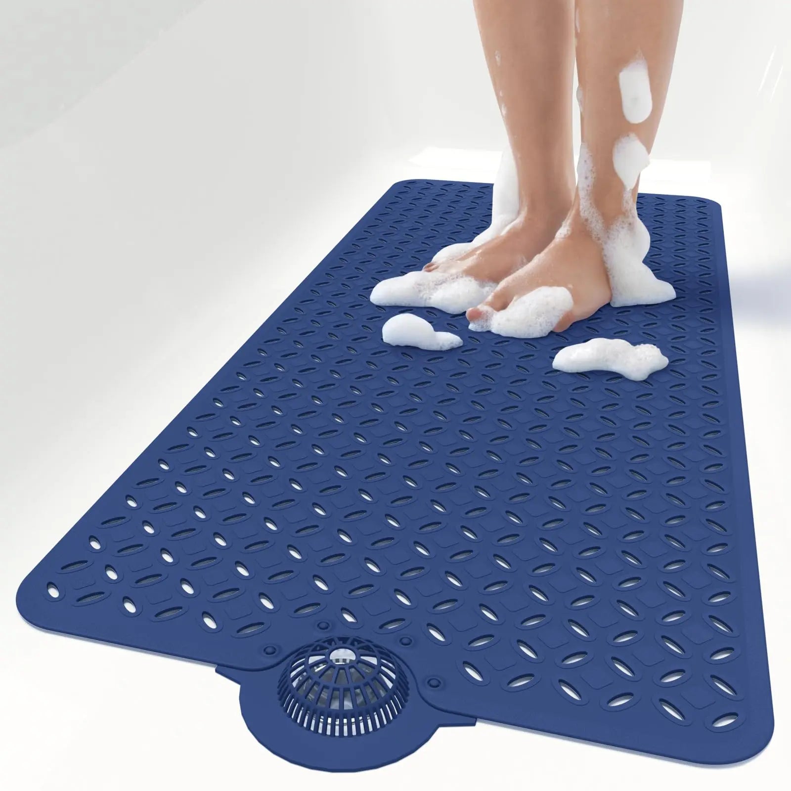 OTHWAY Soft Anti-Slip Pad Bath Mat, 39In X 17In Tub Grip Mat with Hair Catcher, Big Drain Holes, Machine Washable for Shower Use, Anti-Slip Pad Bath Mats