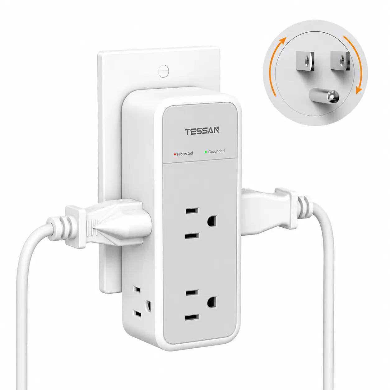 TESSAN Multi Plug Wall Outlet Splitter with 360 Rotating Plug, TESSAN 1800J Surge Protector Outlet Extender with 6 AC and 3 USB Ports (1 USB C), 1875W, 3 Sided Wall Socket Expander for Home Office Dorm Room