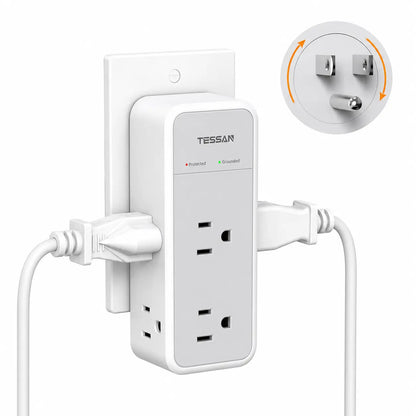 TESSAN Multi Plug Wall Outlet Splitter with 360 Rotating Plug, TESSAN 1800J Surge Protector Outlet Extender with 6 AC and 3 USB Ports (1 USB C), 1875W, 3 Sided Wall Socket Expander for Home Office Dorm Room