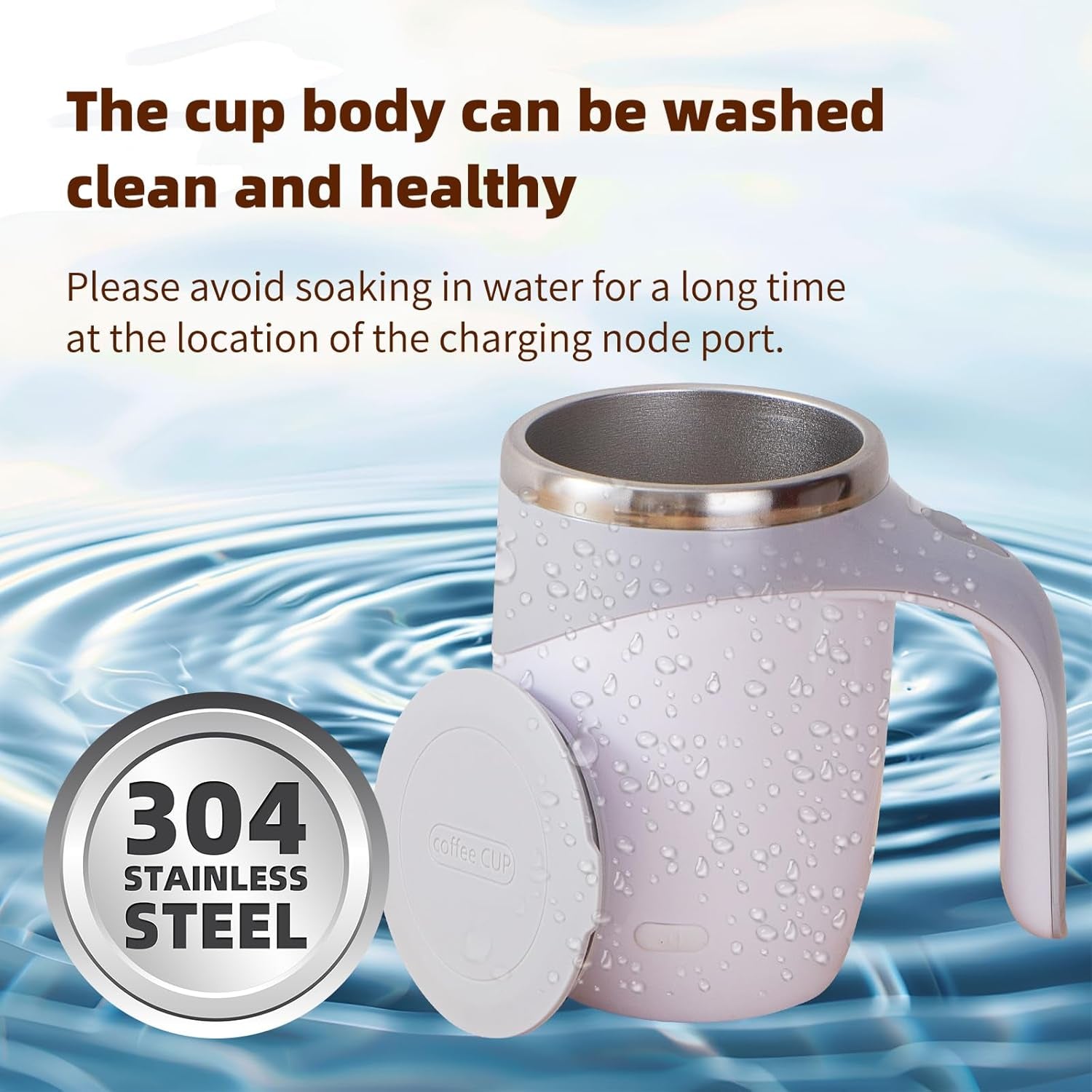 Rechargeable Automatic Stirring Coffee Mug, Stainless Steel White