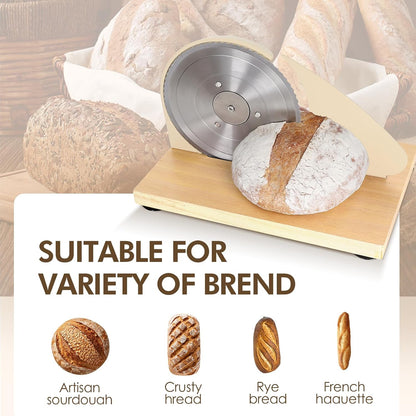 Manual Bread Slicer Adjustable Thickness, Hand Crank Bread Slicer for Homemade Sourdough Bread with Scale Line & Suction Cup & Metal Guide,Quality Solid Wood Base