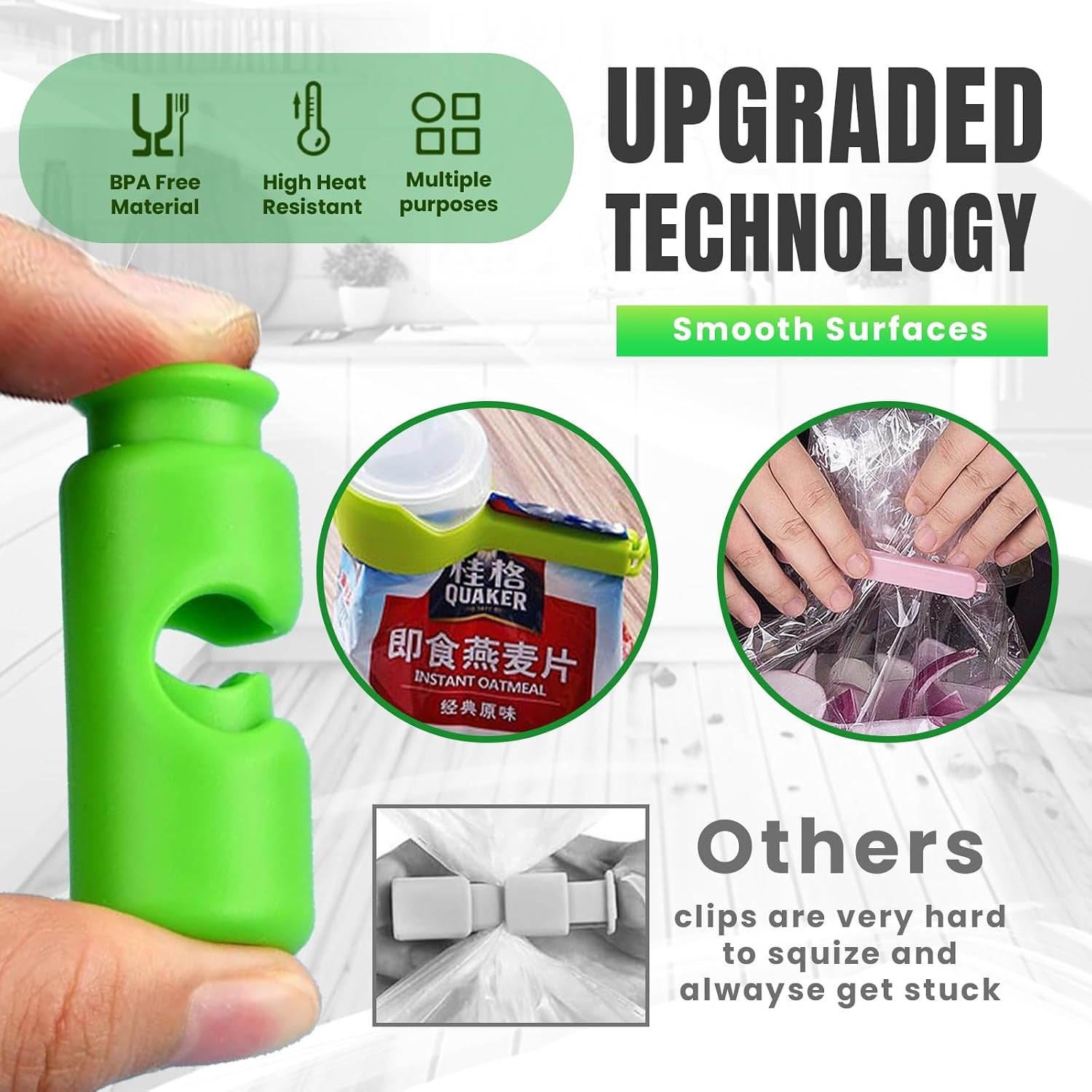 Bag Sealer Clips- Mix Pack: 12 Multisize Clips, 4 Squeeze-And-Lock for Bread Bags, 2 with Pour Spouts – for Airtight Freshness and Spill-Free Storage
