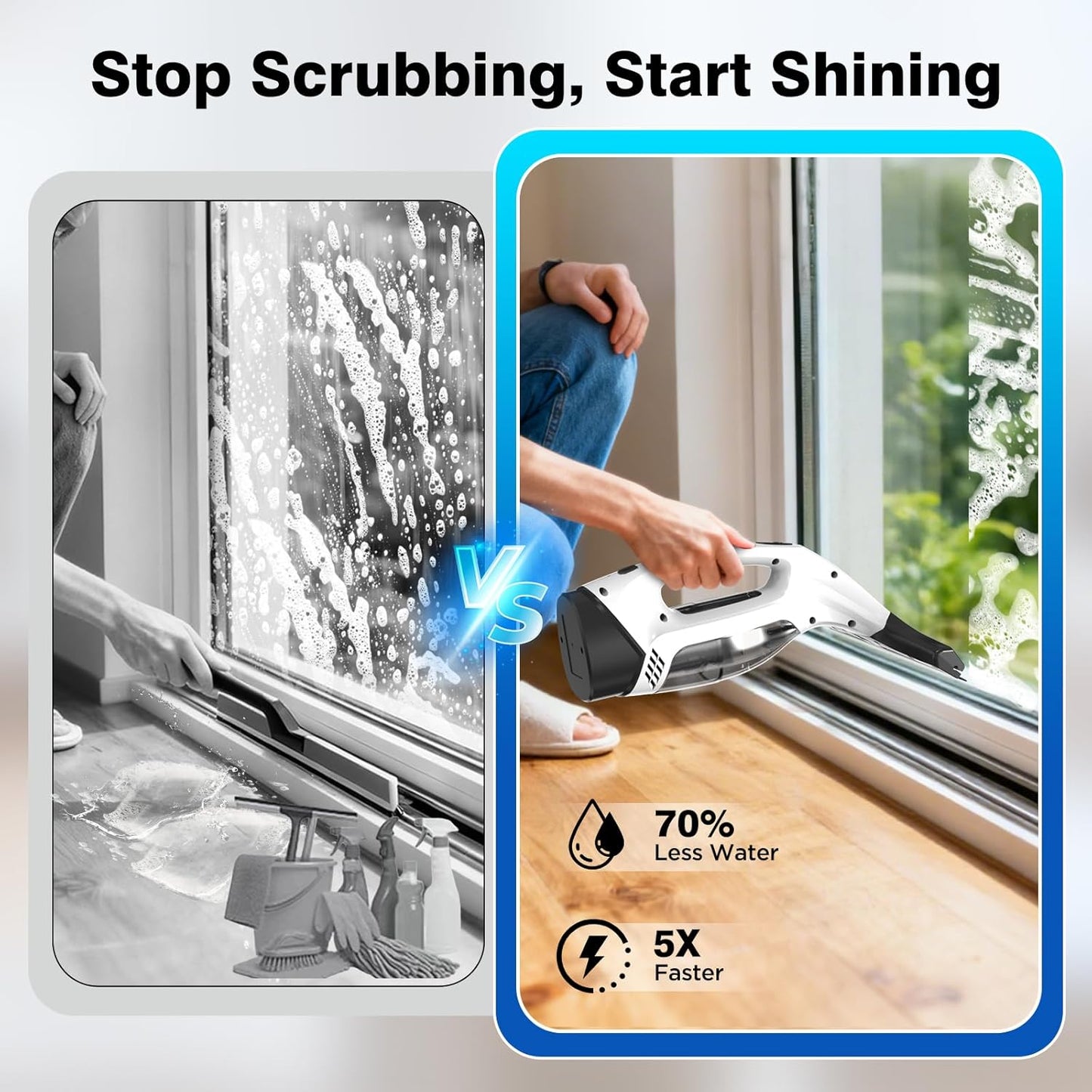 Window Vacuum Squeegee Cordless, 2000Pa Electric Window Cleaner Tool