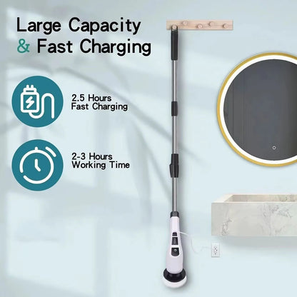 Electric Cleaning Brush:9-In-1 Head,Rotates Flexibly Multifunction Tool for Bathroom, Floors, Corner Gaps and Shower Room Glass.