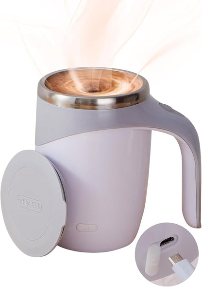 Rechargeable Automatic Stirring Coffee Mug, Stainless Steel White