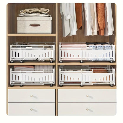 Retractable Drawer Organizer Basket-Under-Cabinet/Pull-Out Shelf with Space-Saving Foldable Design, Stainless Steel Construction