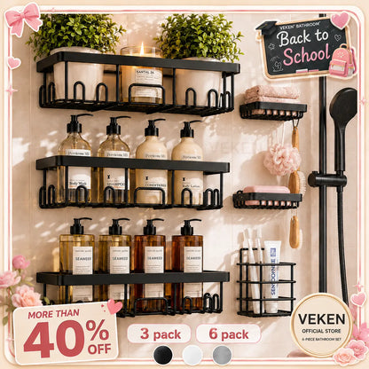 【Veken】 3/6-Pack Life-Changing Rustproof Shower Caddy, Effortless No-Drill Wall Shelves with Soap Holder, End Bathroom Clutter for Good, Multi-Use Kitchen & Home Storage