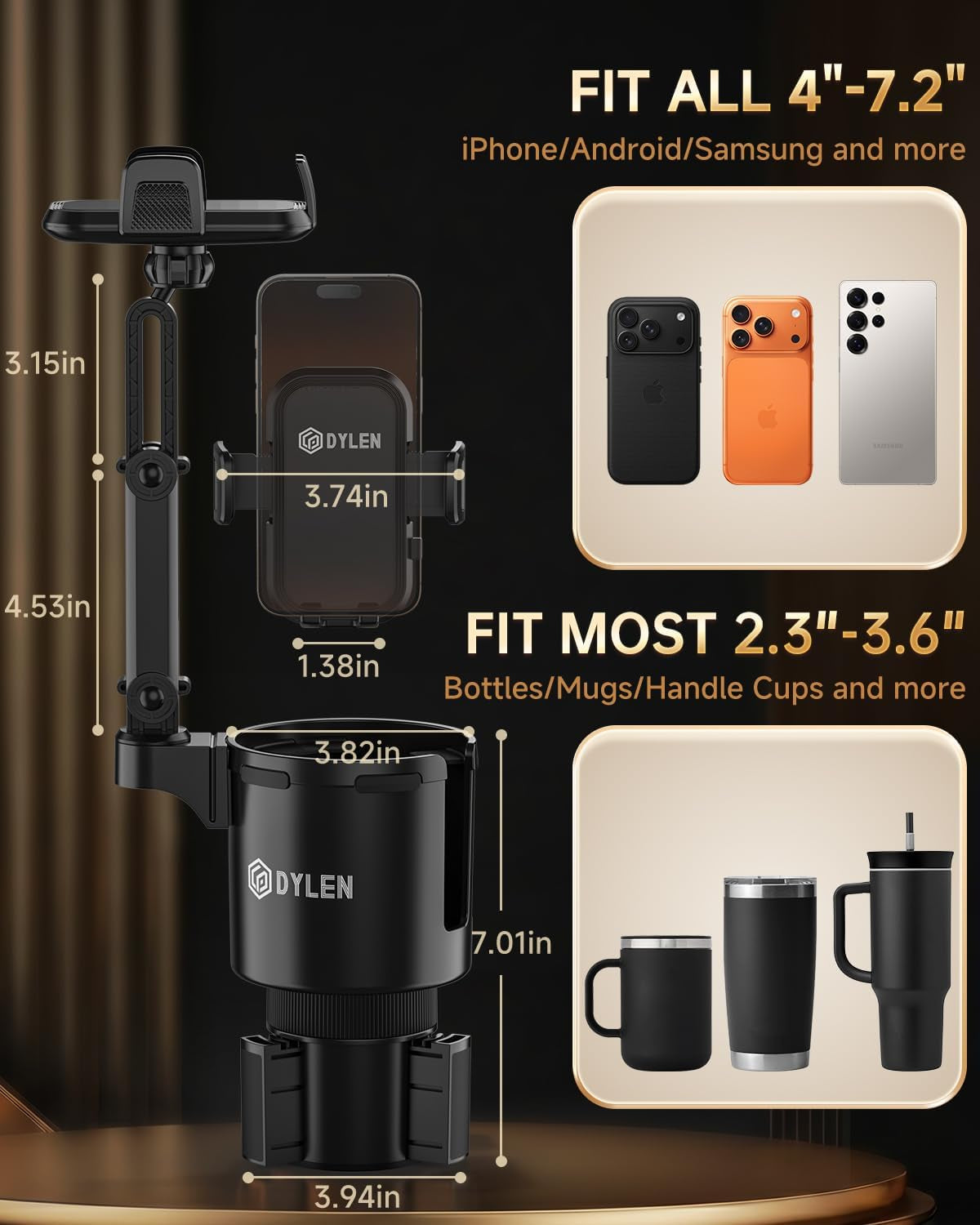 Cup Holder Phone Holder for Car, 2 in 1 Cup Holder Phone Mount